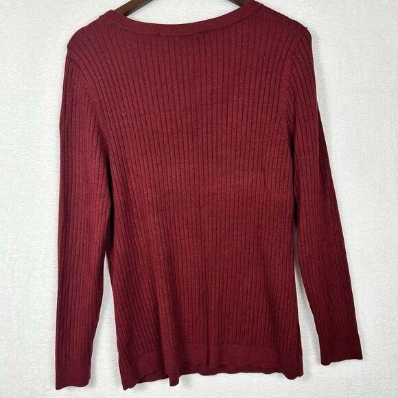Soft Surroundings‎ Maroon Burgundy Ribbed Knit Scoop Neck Sweater Minimalist XL - Picture 2 of 7